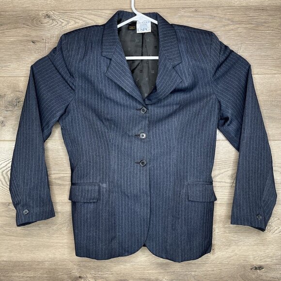 Devon-Aire Show Coat Womans 18 Navy Pin Stripe 3 Button Pockets Fitted Lined - Picture 2 of 11